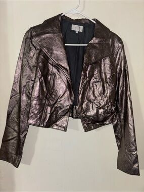 1. State Women's Metallic Bronze Cropped Leather Jacket